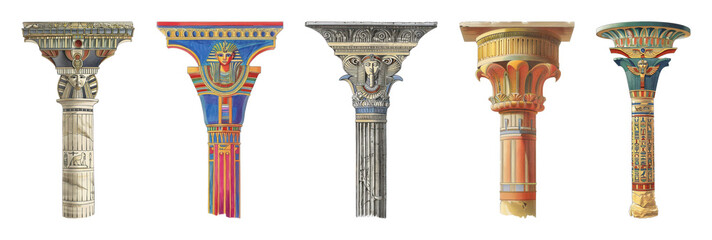 Obraz premium PNG Colorful ancient architectural column designs on transparent background