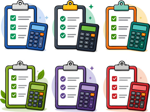 Financial checklist clipboard with calculator vector
