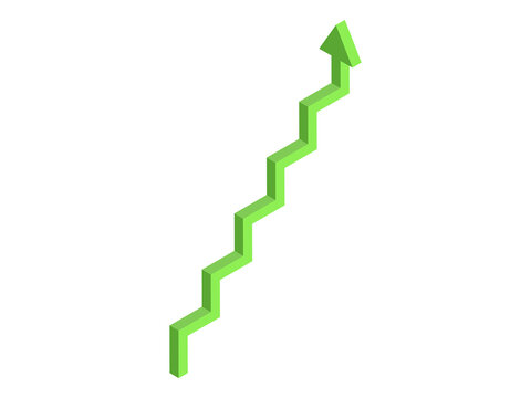 Green Isometric Up Arrow Stair Isolated On Transparent Background