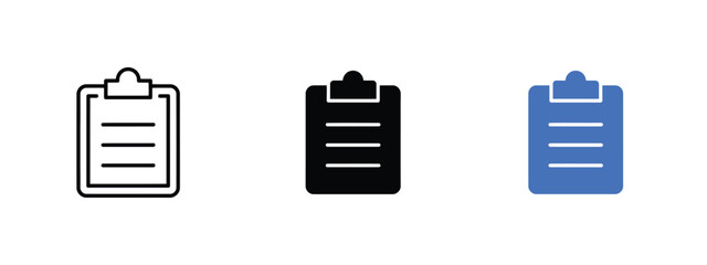 Clipboard Icon Set In Line Silhouette And Solid Blue Styles Against A White Background clipboards pad pads document © Niloy MotionArts 3D7