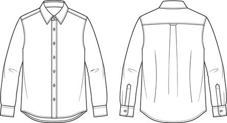 Fashion flat sketch of a classic long sleeve button down dress shirt vector illustration © Mdjoshel 