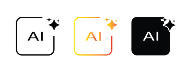 Artificial intelligence AI generate icon set with sparkle magic stars in line, gradient, and solid filled styles © MdBurhan