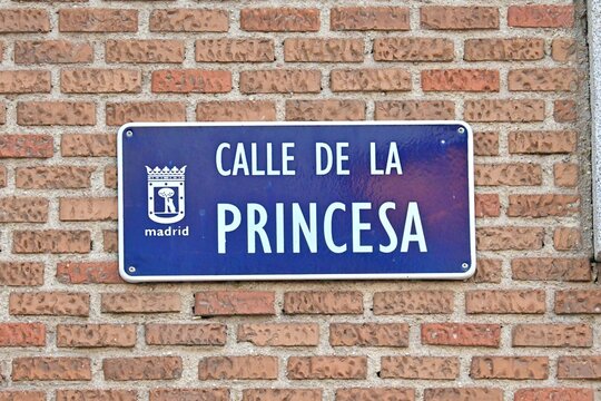 A close-up of the official street sign, Princesa Street, located on the facade of a building in central Madrid, Spain. in the Spanish capital, July 25, 2026