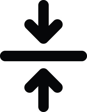 A minimalist black icon featuring a horizontal dividing line with vertical top and bottom arrows pointing inward, isolated on a transparent background, perfect for split-screen layouts, adjustable