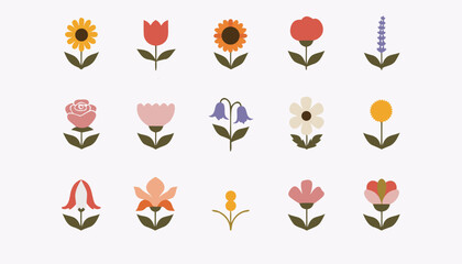 Minimalist flower collection with hand drawn floral elements in flat design style on white background © Sadhin07