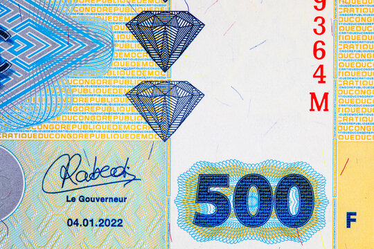 Congo 500 Congolese Franc banknote featuring diamond. African paper money. World money collection.