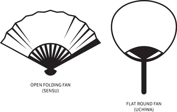 Japanese folding fan and flat round fan icons culture day japan