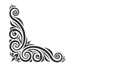 Fototapeta premium Intricate black floral corner decoration features elegant swirls and scroll motifs designed to add a vintage touch to borders and invitations.
