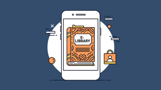 Smartphone displaying an e-library book cover with ornamental patterns represents modern digital reading.