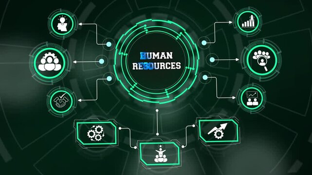 Human resources administration platform displaying centralized employee data nodes and department workflows
