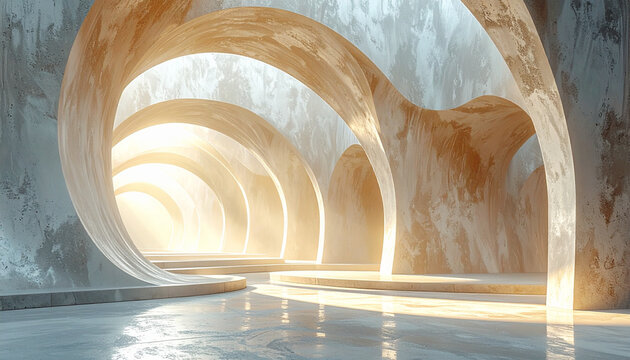 Quiet Arches Abstract Japandi Wabi Sabi Abstract Architectural Tunnel With Curved Concrete Arches And Bright Natural Light For Modern Minimalist Interior Design Concepts