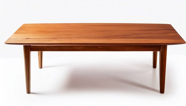 midcentury modern wood dining table isolated on white background
