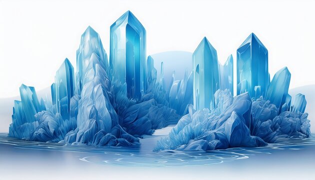 liquid crystal caverns frozen in an abstract futuristic 3d isolated on a white background generative ai