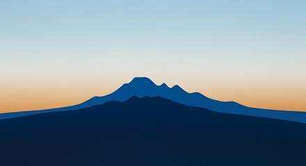 Fototapeta premium Distant mountain range silhouette during twilight with gradient sky and serene blue hues