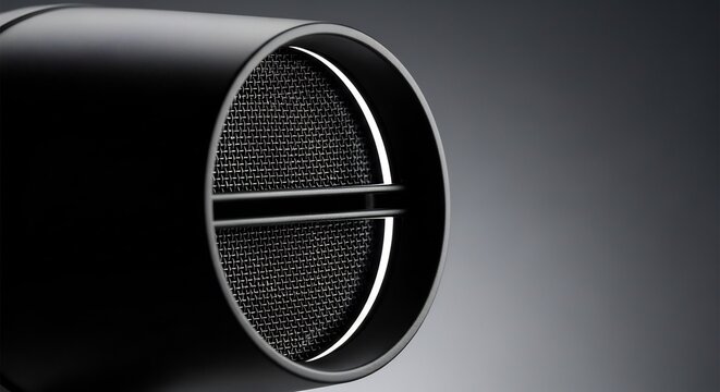 Black cylindrical speaker with circular perforated grille