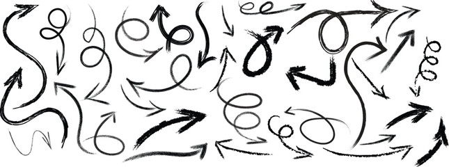 Obraz premium Black ink brush stroke swirls and arrows, seamless pattern brush strokes