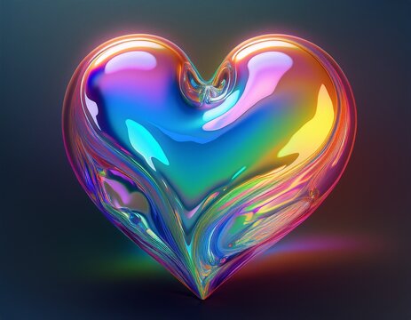 realistic holographic heart made of liquid iridescent fluid minimalistic heart rainbow colored