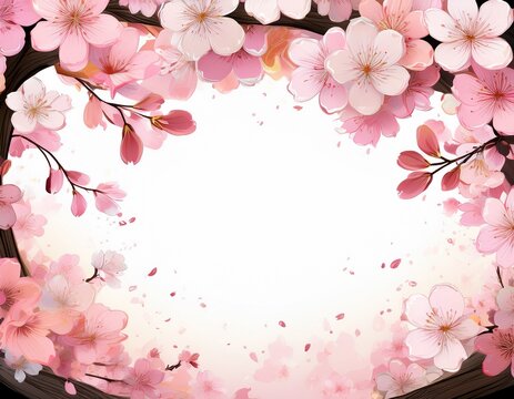 cascading cherry blossom petals as a frame border isolated with negative space for layouts
