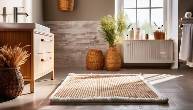 a bathroom rug and bath mat on the floor perfect for home decor or bathroom design