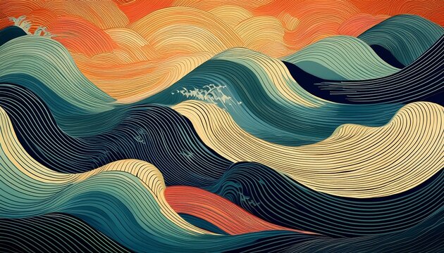traditional japanese style simple line waves background