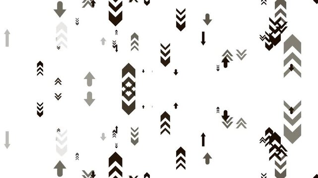 Minimalist black arrows moving vertically up and down, seamless loop motion graphics overlay pack, abstract geometric pointers symbols transition video element isolated on white background. 4k video