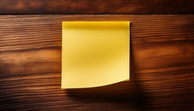 a single yellow post it note sitting on top of a wooden table perfect for highlighting important notes or reminders