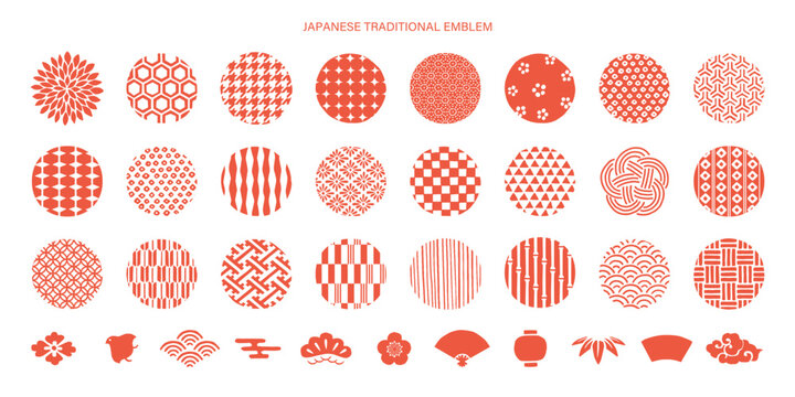 和柄のシンボルとアイコンセット／スタンプ風