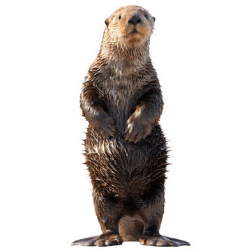 Full body shot of a sea otter standing as transparent PNG