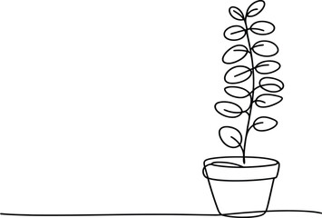 Minimal Potted Houseplant Continuous One Line Vector Illustration with Botanical Outline for Modern Interior Design © Ferdows World