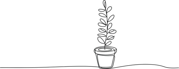 Minimal Potted Houseplant One Line Art Vector Illustration with Modern Botanical Outline and Simple Interior Decor © Ferdows World