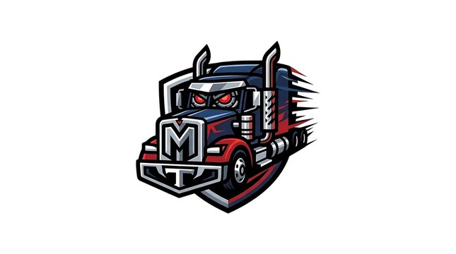 Semi-truck mascot logo on white background.