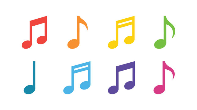 Colorful Musical Note Silhouettes On White Background Silhouette