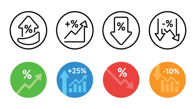 Real estate market icons with percentage signs line silhouette