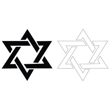 Interwoven star of david graphic featuring solid black silhouette alongside outlined linear version.