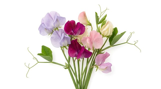 Bouquet of sweet pea flowers isolated on white background