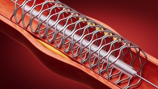 Coronary Stent Inside Artery Opening Blocked Blood Vessel 3D Medical Animation