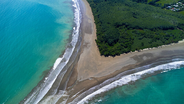 Whale tail beach ecosystem connecting rainforest and ocean in costa rica, Costa Rica