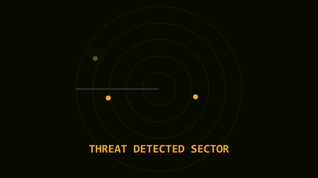 Digital radar screen with threat detected sector alert animation for cyber security and military surveillance technology interface 4k