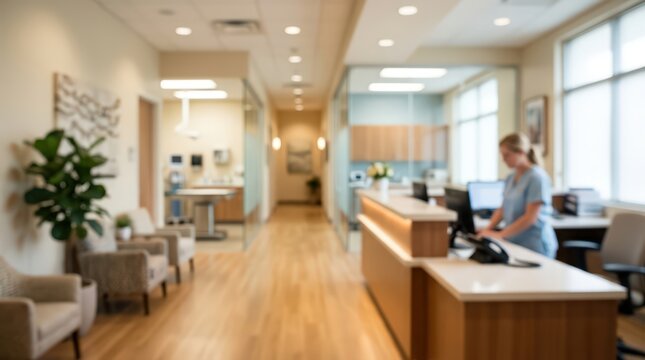 Modern medical clinic reception blurred background hospital waiting room healthcare office professional interior dental office physician practice administration