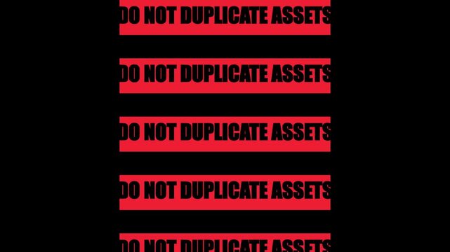 Do not duplicate assets warning sign motion on animation 4k black background, copyright protection intellectual property