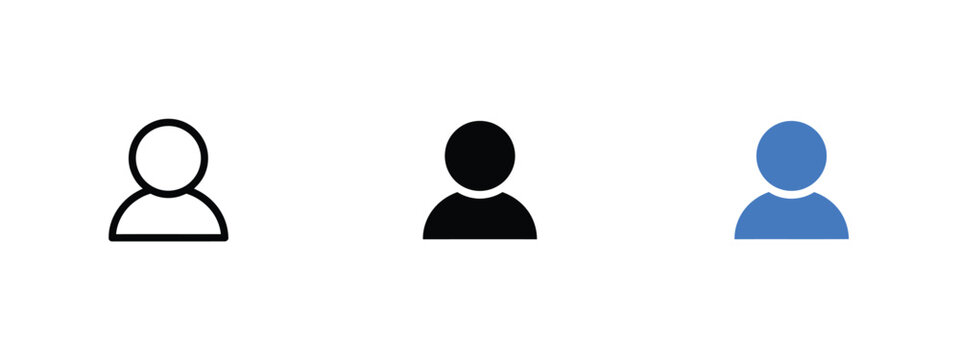 Human figure icons in black blue and outline styles against a white background person silhouette avatar profile user