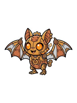 Cute Steampunk Robot Bat Cartoon Character Illustration Isolated on White