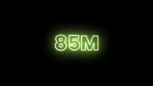 85M glowing animation,85M views like and comment animation, 85 Million achievement for social media 4K video animation with alpha channel.