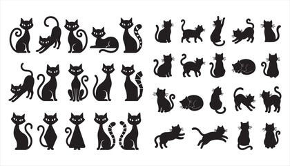 Obraz premium Collection of black cat silhouettes in various poses for design and creative projects