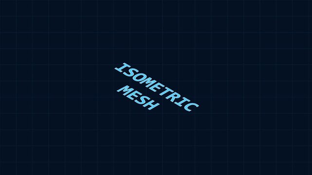 Isometric mesh text animation on dark grid 4k background, for digital technology, and 3 d, projects