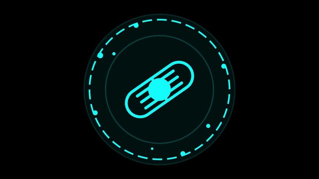 Glowing cyan medicine capsule icon digital hud circular interface element 4k high definition 60fps frame rate motion graphic sequence healthcare tech