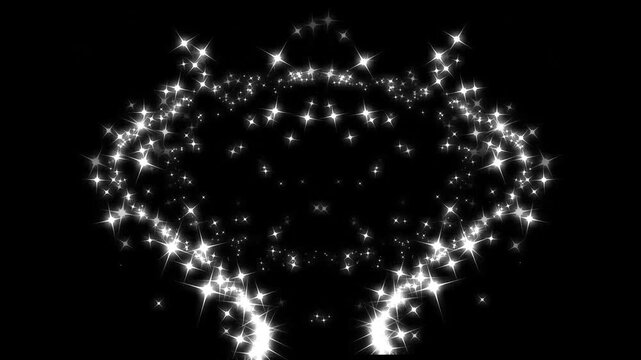 Shiny white stars motion graphic overlay background loop, beautiful magical light leaks background, elegant particle transitions grid pack isolated on dramatic dark black background. 4k video
