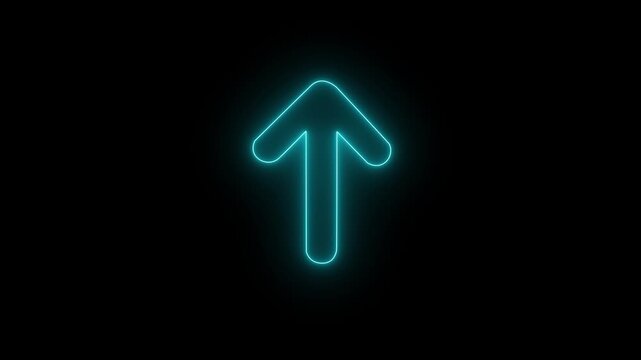 Neon arrow icon animation, glowing direction symbol on black background, 4K loading motion graphic.
