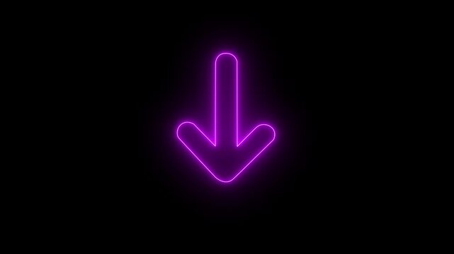 Neon arrow icon animation, glowing direction symbol on black background, 4K loading motion graphic.