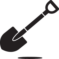 Black and white of a handheld garden shovel with a d-grip handle, isolated symbol for construction and gardening also transparent background © MeJaMa